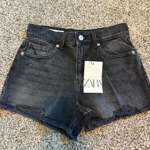 Zara Girl’s Mid-Dise Black Denim Shorts, 11-12 Years NWT